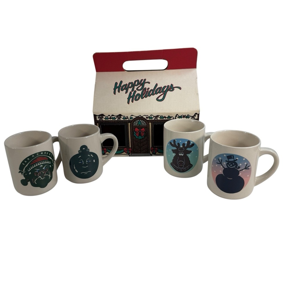VINTAGE Denny's Coffee Mug Heat Activated Christmas Cup 1990s NEW Lot Of 4 W Box
